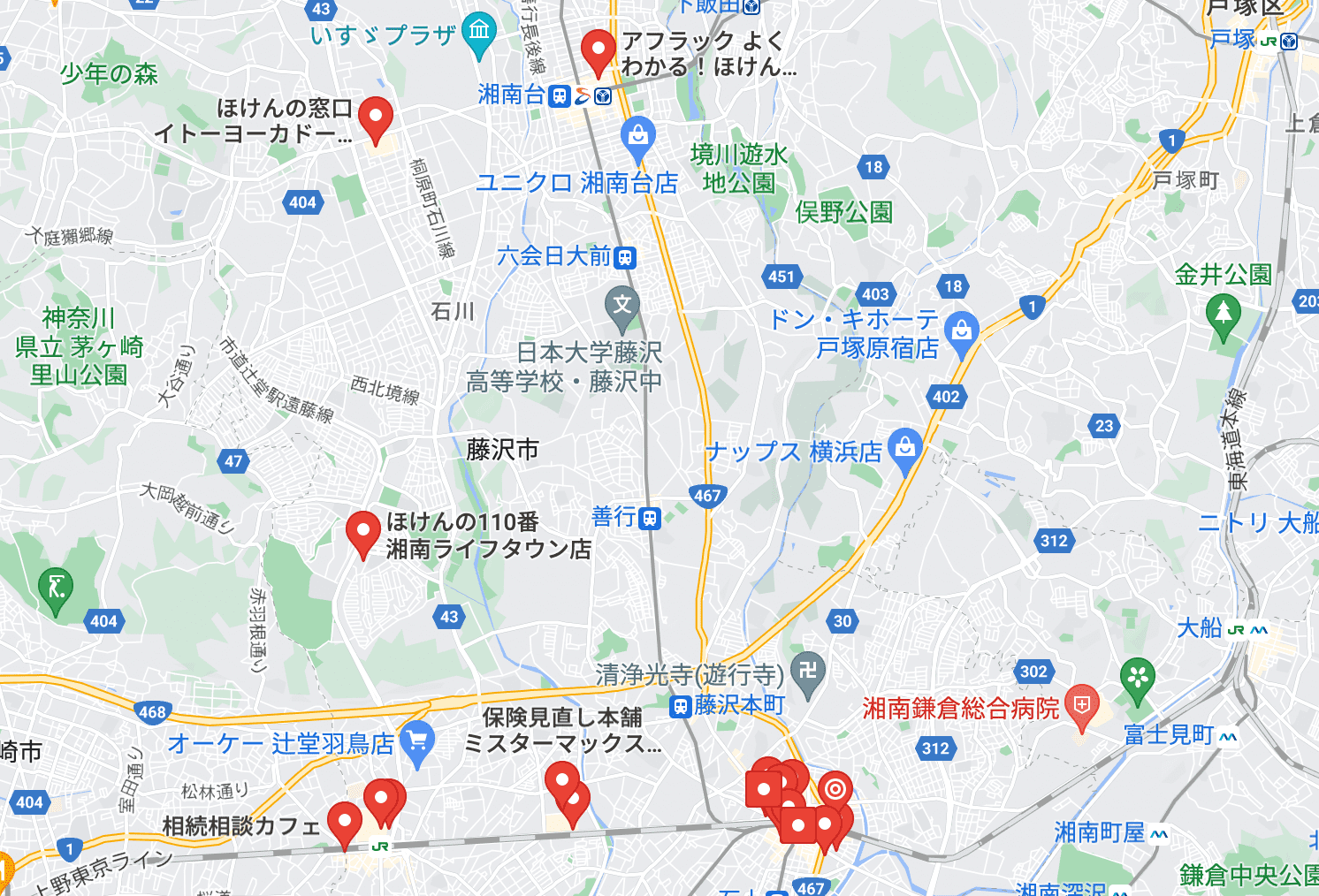 藤沢の保険相談窓口のマップ